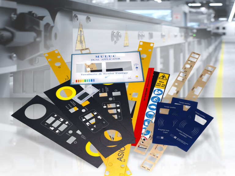 Zestaw paneli i oznaczeń technicznych dla urządzeń