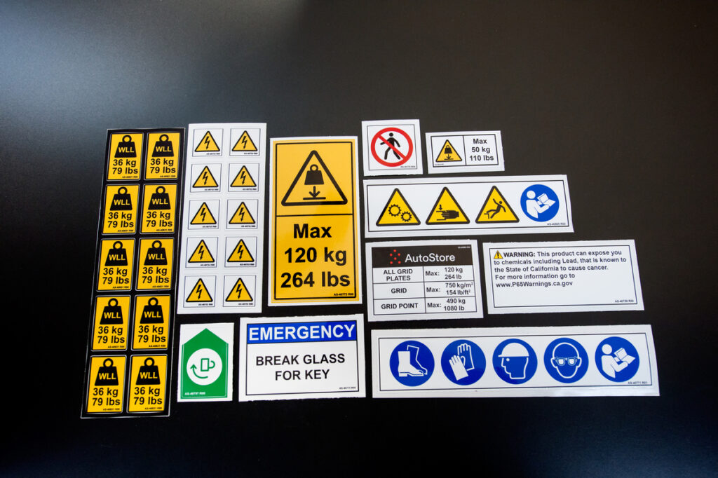 Zestaw naklejek ostrzegawczych BHP i informacyjnych